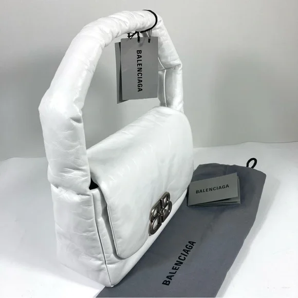 Balenciaga Small Monaco Leather Shoulder Bag Optic White NEW 7878962AA3Z - Picture 9 of 17